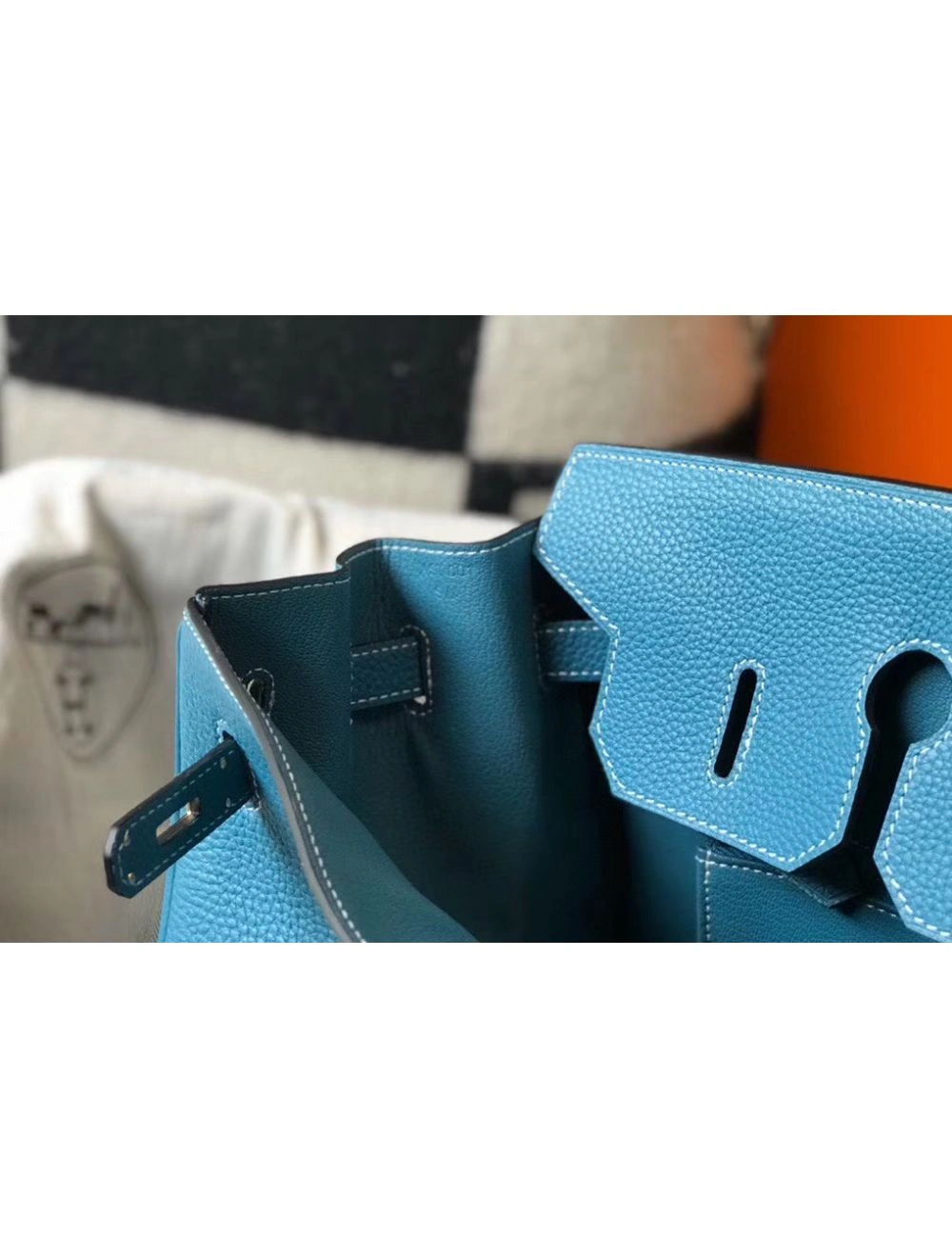 Hermes Birkin 35cm Bag In Blue Jean Clemence Leather GHW