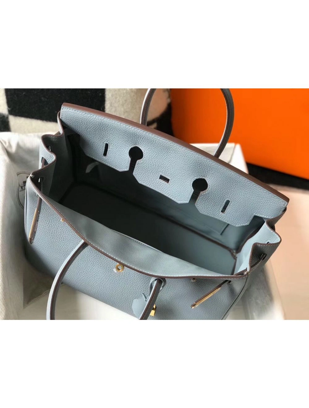 Hermes Birkin 35cm Bag In Blue Lin Clemence Leather GHW
