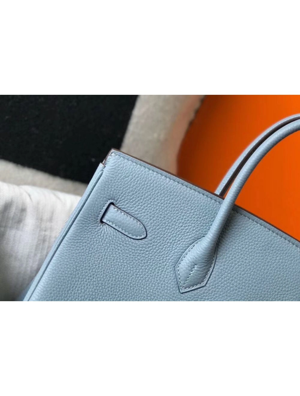 Hermes Birkin 35cm Bag In Blue Lin Clemence Leather GHW