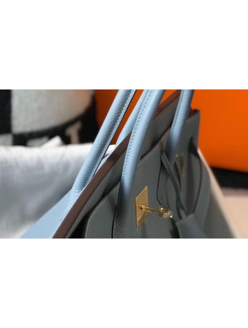 Hermes Birkin 35cm Bag In Blue Lin Clemence Leather GHW