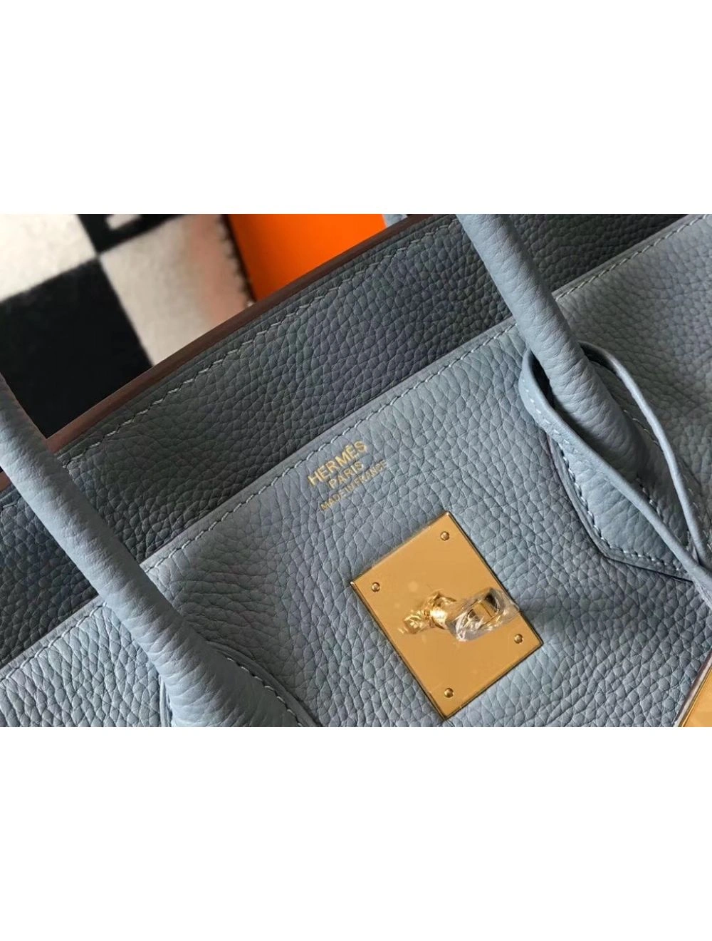 Hermes Birkin 35cm Bag In Blue Lin Clemence Leather GHW