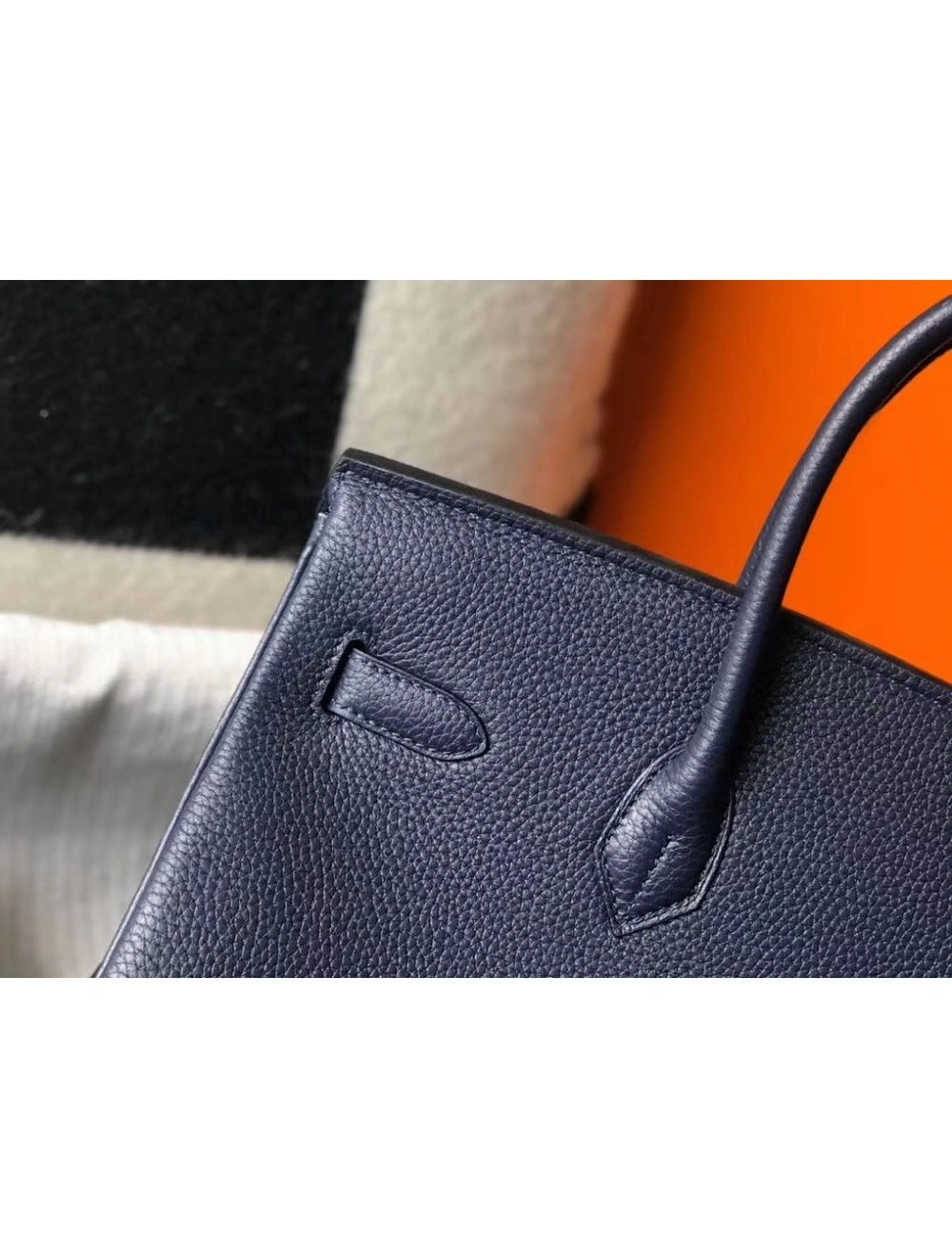 Hermes Birkin 35cm Bag In Dark Blue Clemence Leather GHW