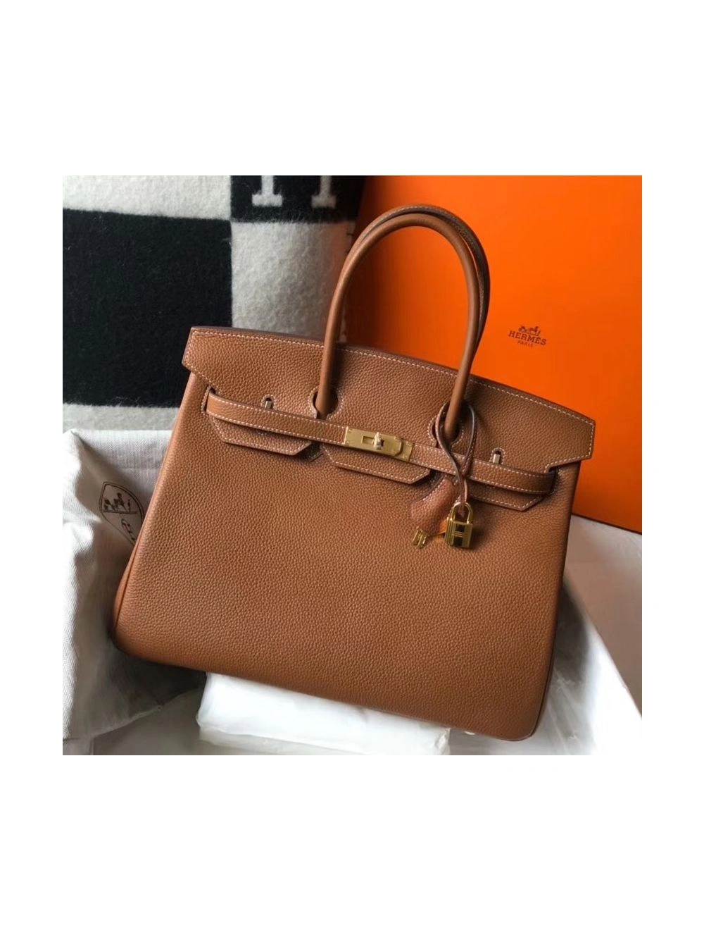Hermes Birkin 35cm Bag In Gold Clemence Leather GHW