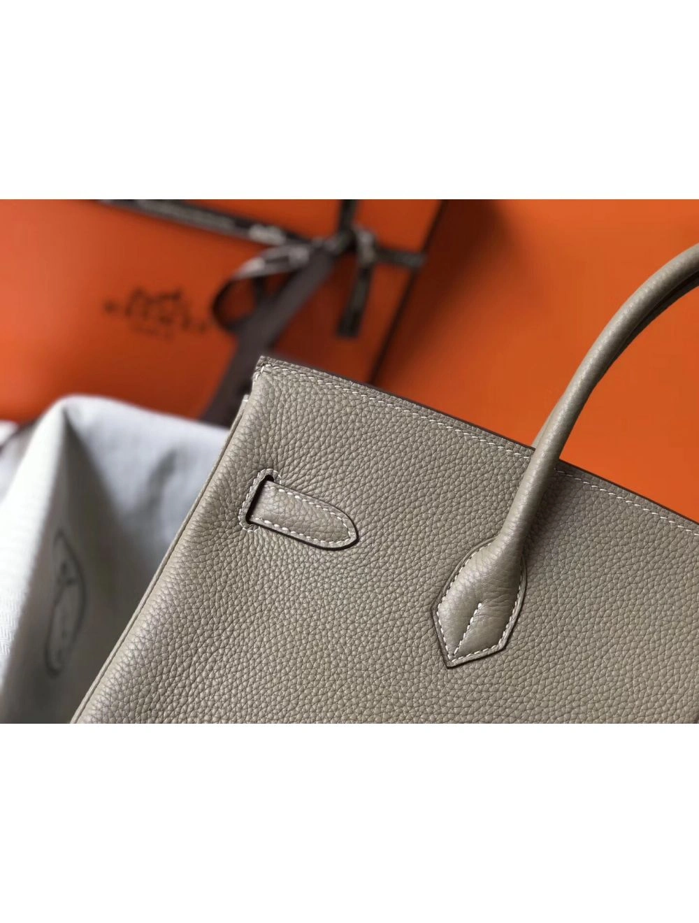 Hermes Birkin 35cm Bag In Gris Tourterelle Clemence Leather GHW