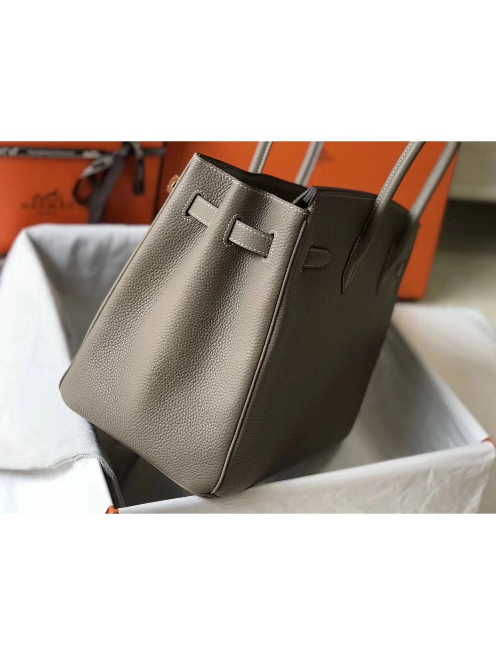 Hermes Birkin 35cm Bag In Gris Tourterelle Clemence Leather GHW