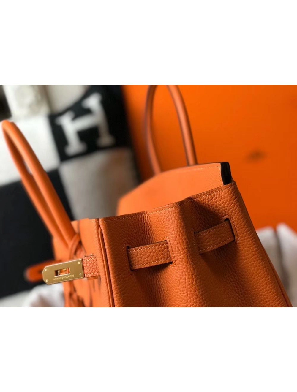Hermes Birkin 35cm Bag In Orange Clemence Leather GHW