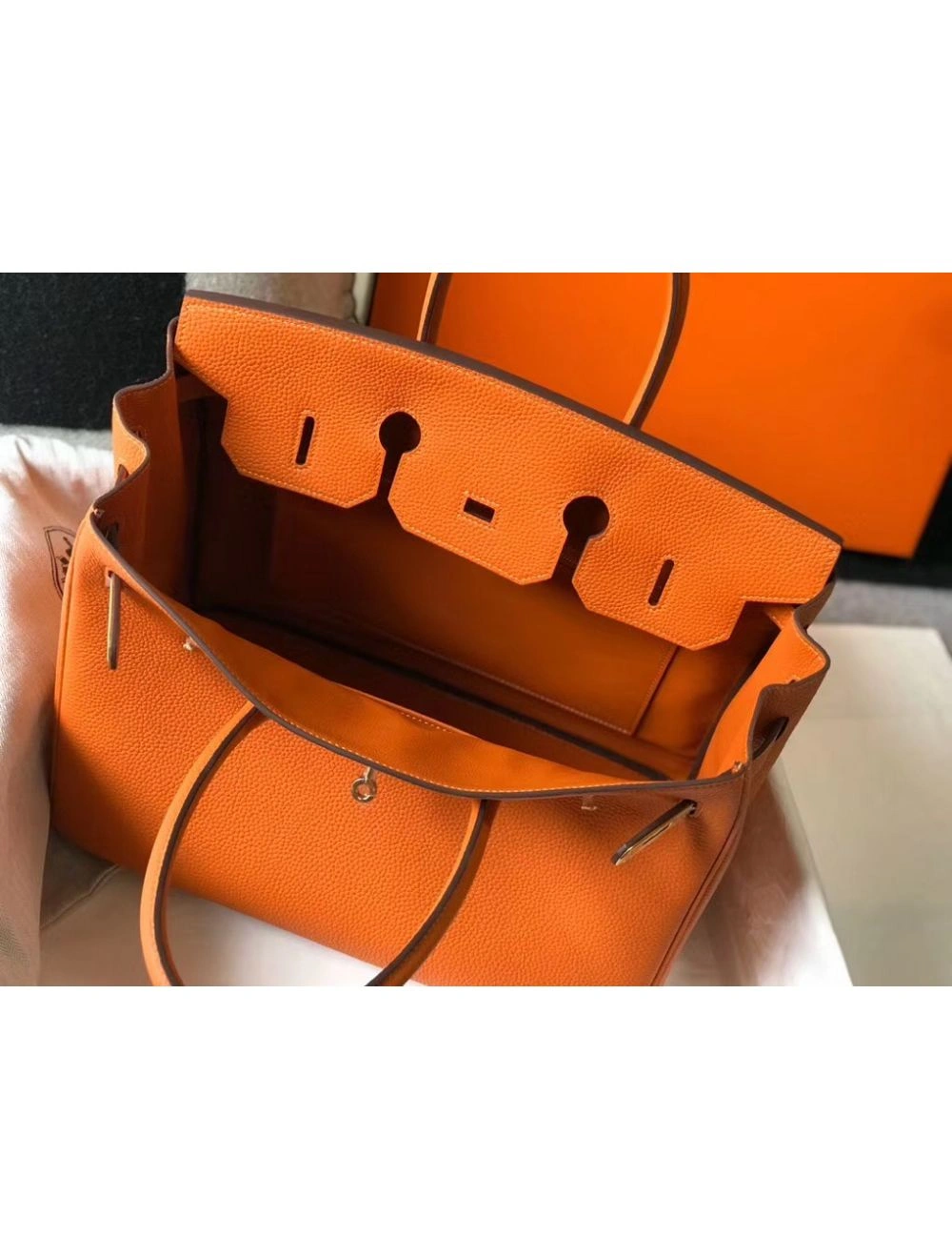 Hermes Birkin 35cm Bag In Orange Clemence Leather GHW