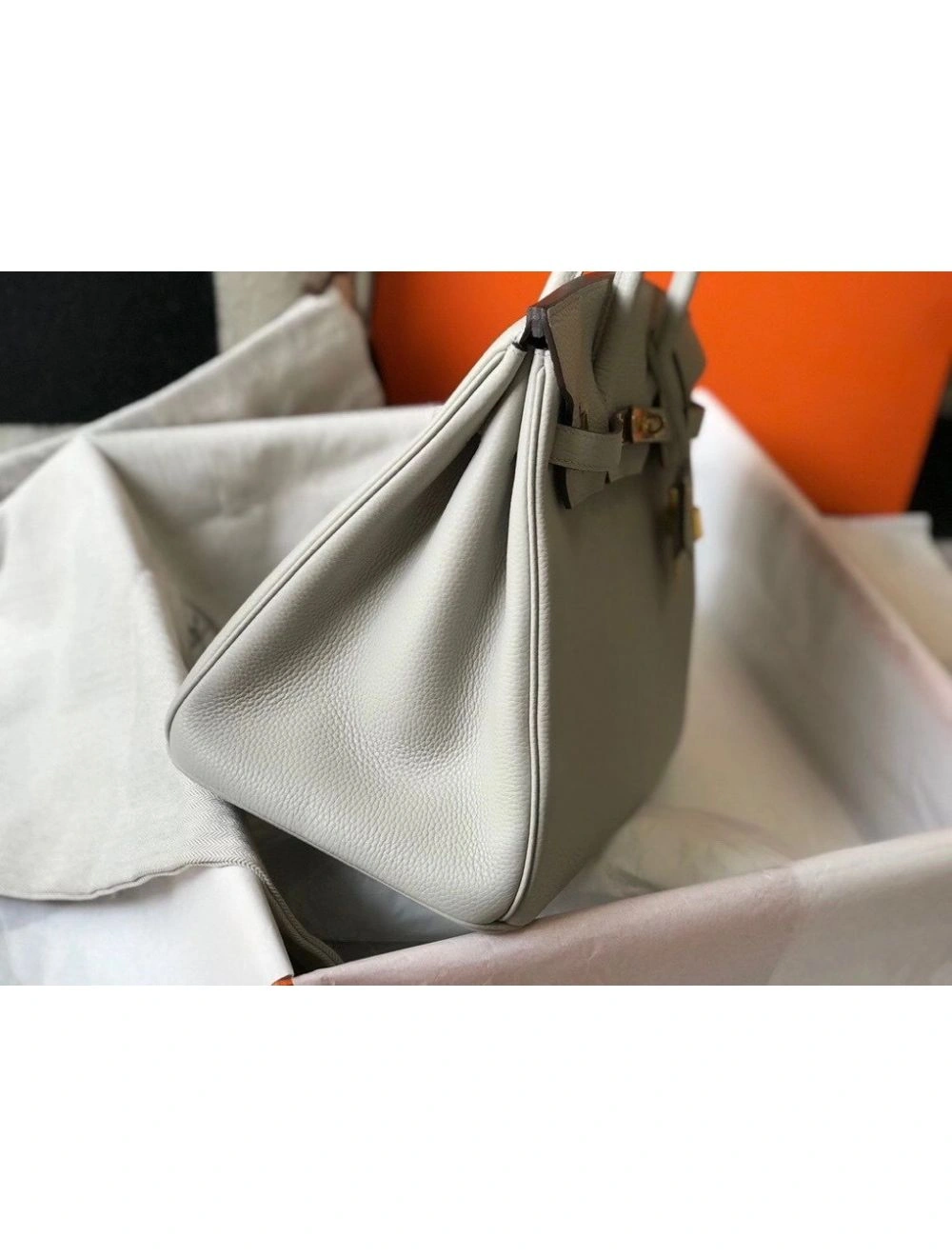 Hermes Birkin 35cm Bag In Pearl Grey Clemence Leather GHW