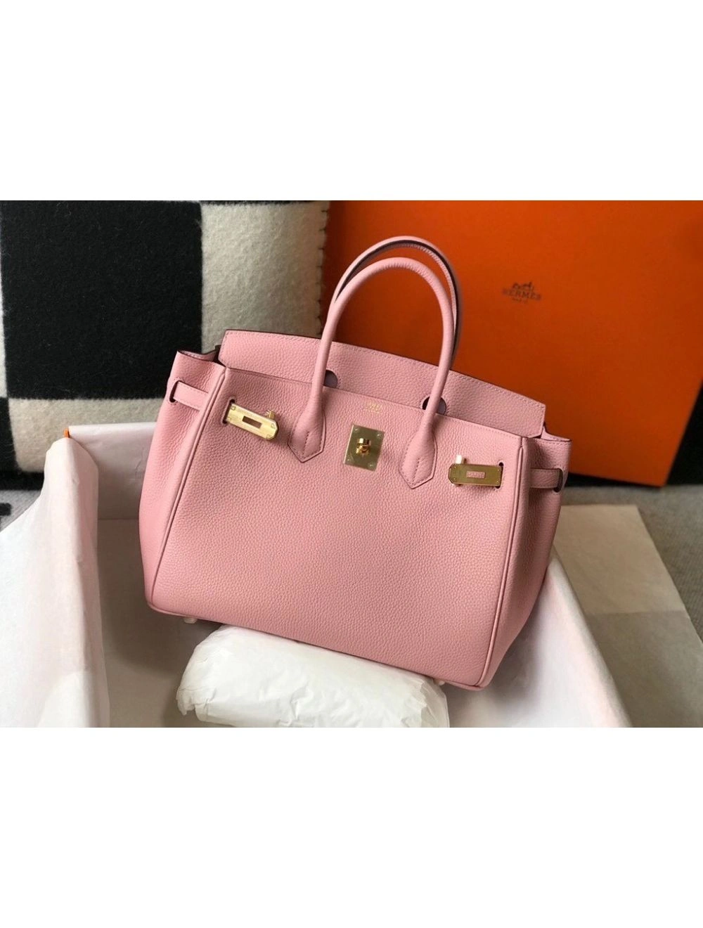 Hermes Birkin 35cm Bag In Pink Clemence Leather GHW