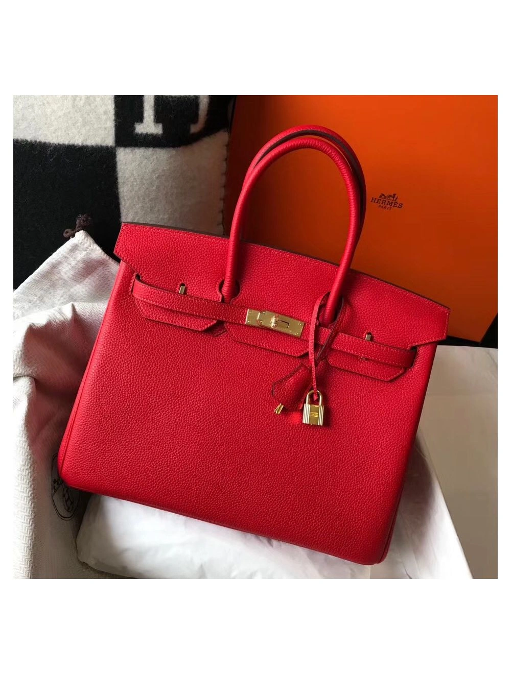 Hermes Birkin 35cm Bag In Red Clemence Leather GHW