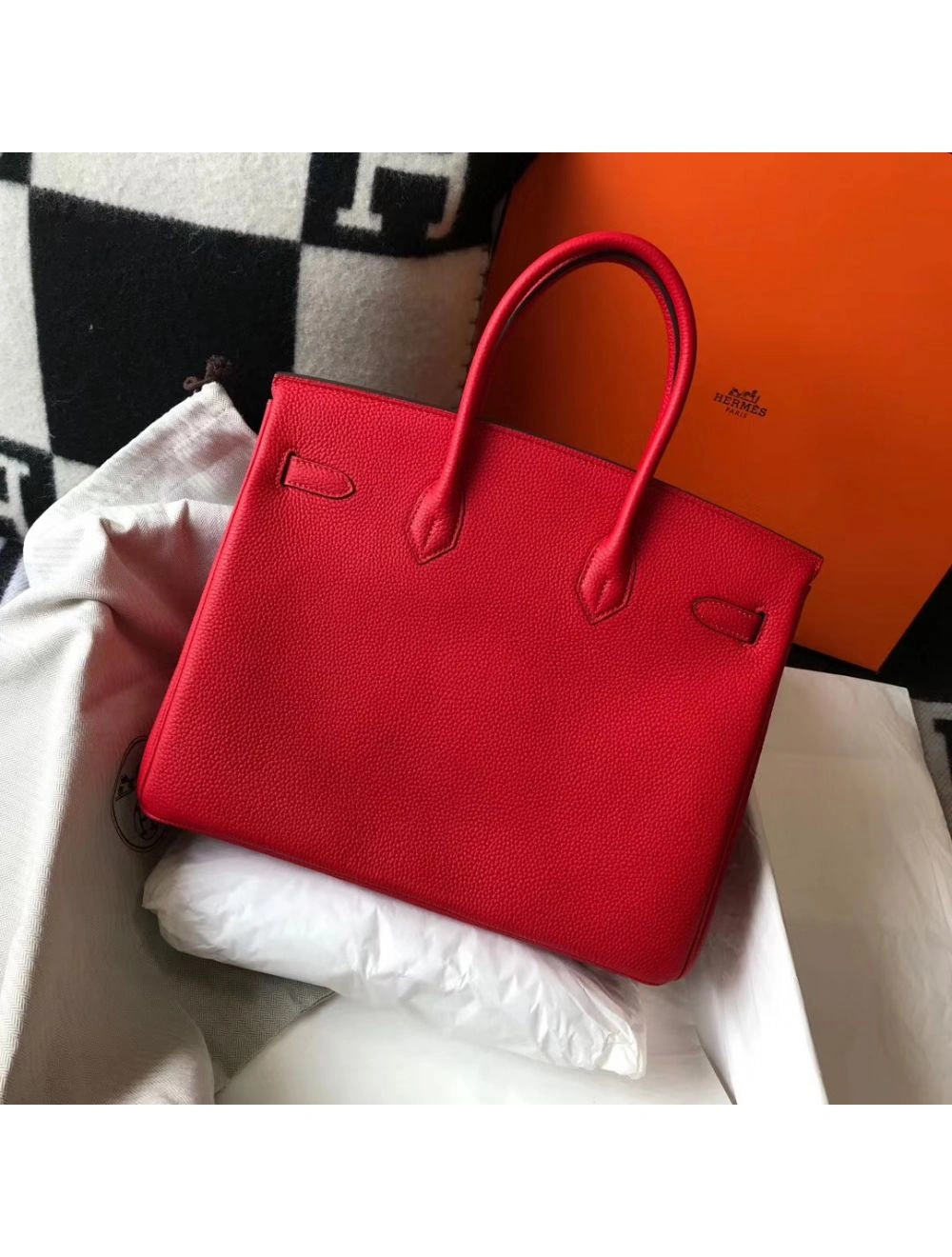 Hermes Birkin 35cm Bag In Red Clemence Leather GHW