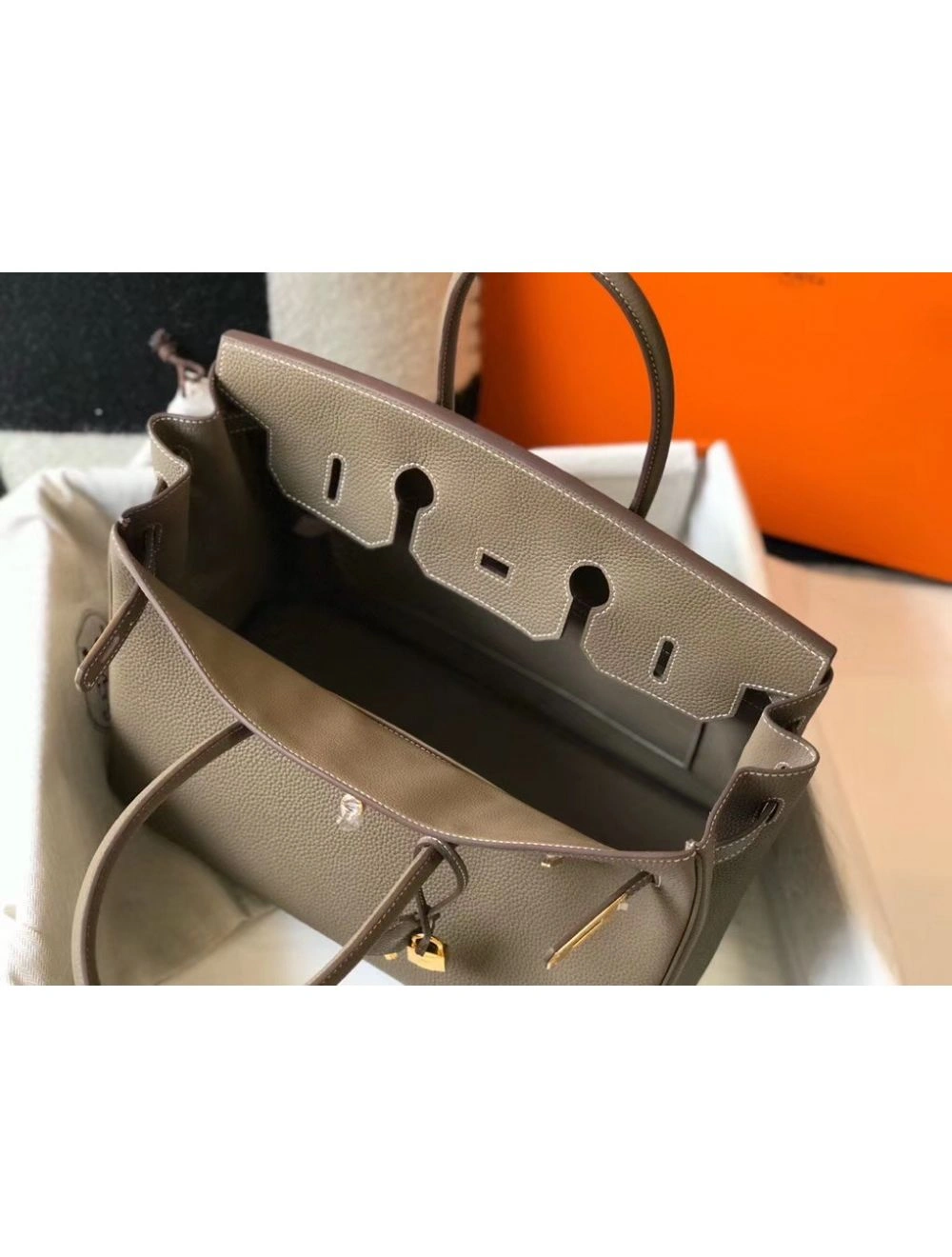 Hermes Birkin 35cm Bag In Taupe Grey Clemence Leather GHW