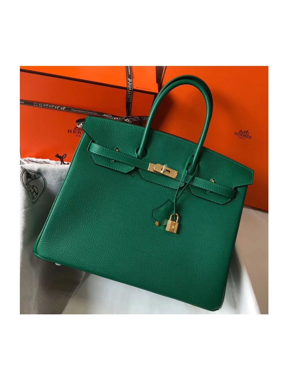 Hermes Birkin 35cm Bag In Vert Vertigo Clemence Leather GHW