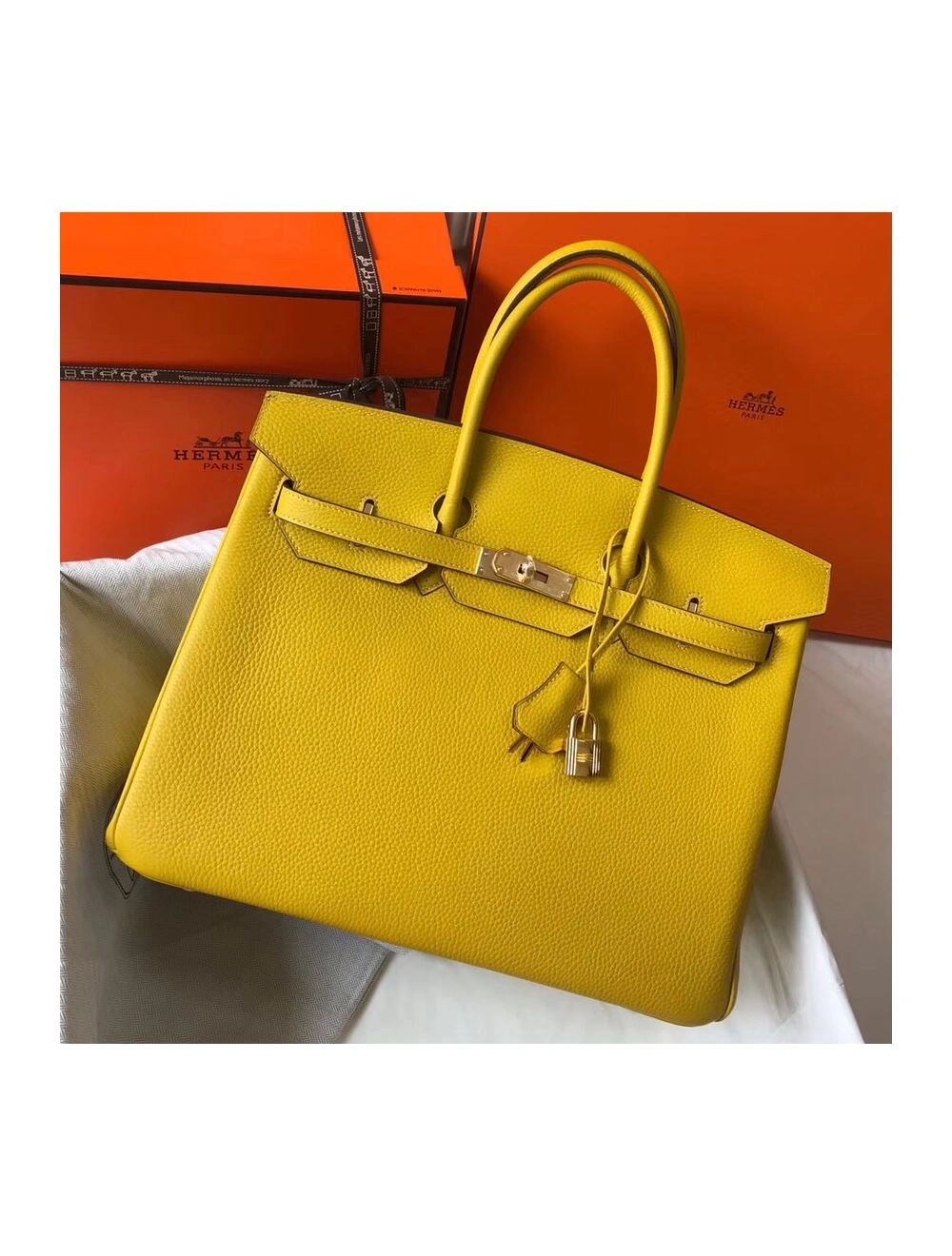 Hermes Birkin 35cm Bag In Yellow Clemence Leather GHW