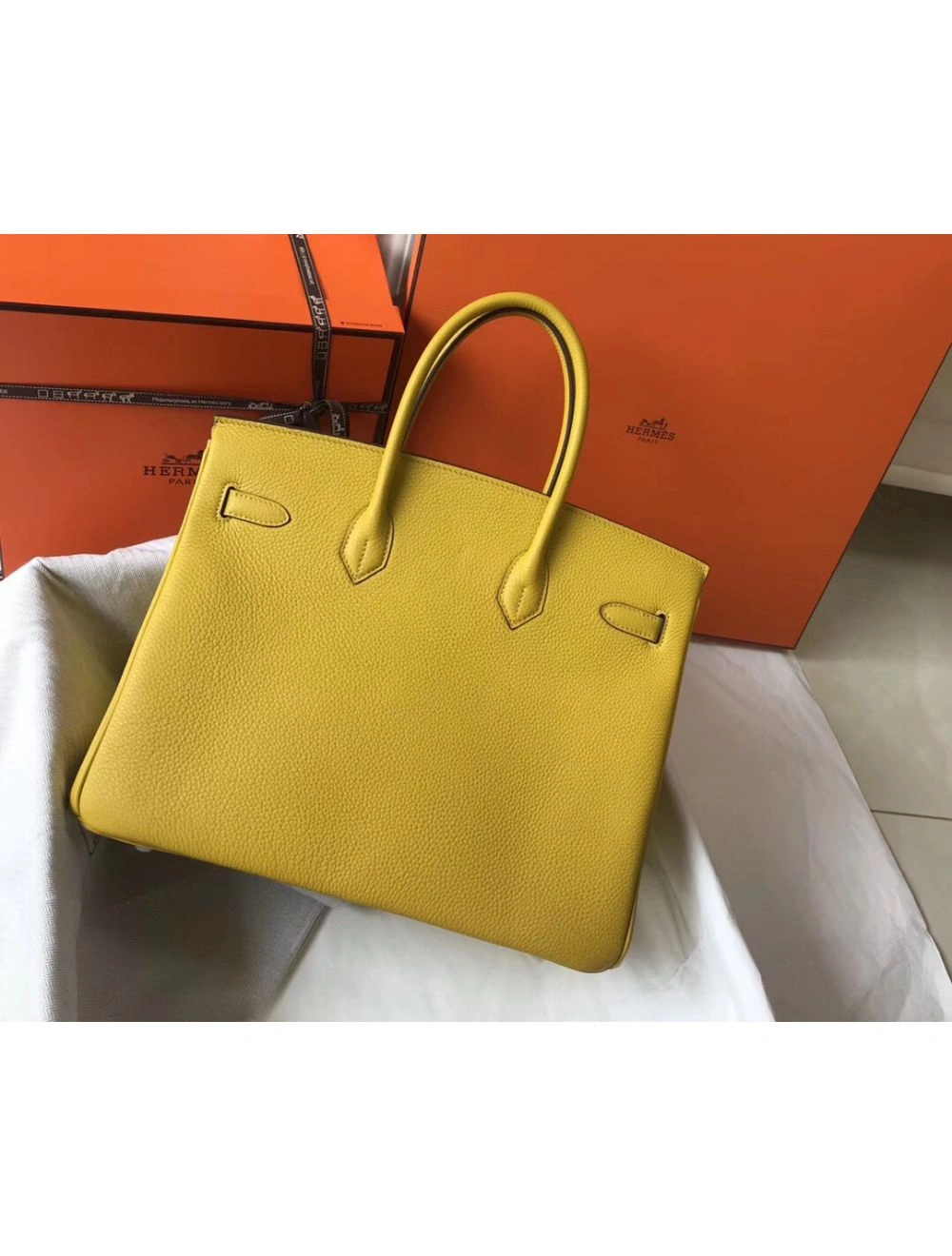 Hermes Birkin 35cm Bag In Yellow Clemence Leather GHW