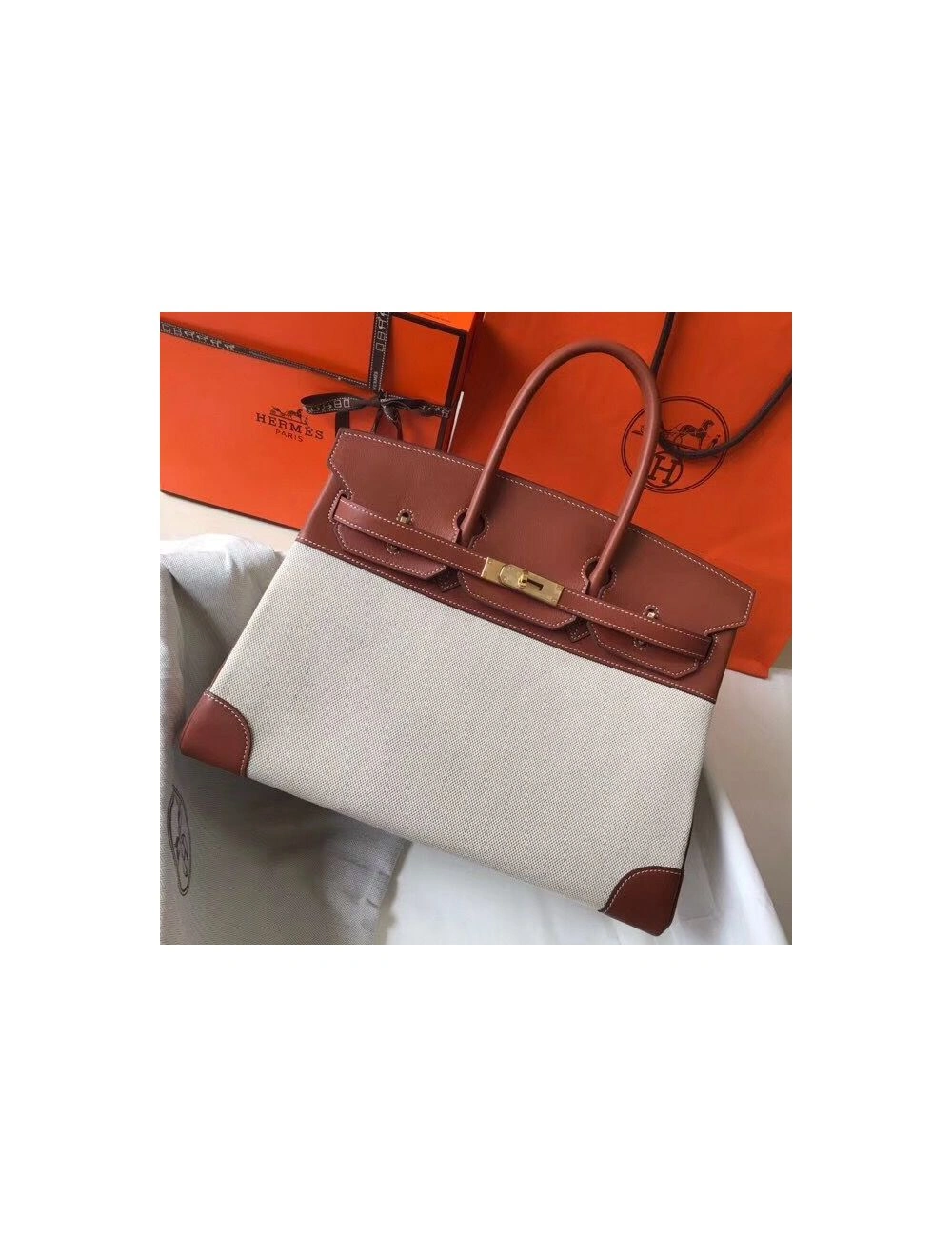Hermes Birkin 35cm Canvas Bag With Barenia Leather GHW