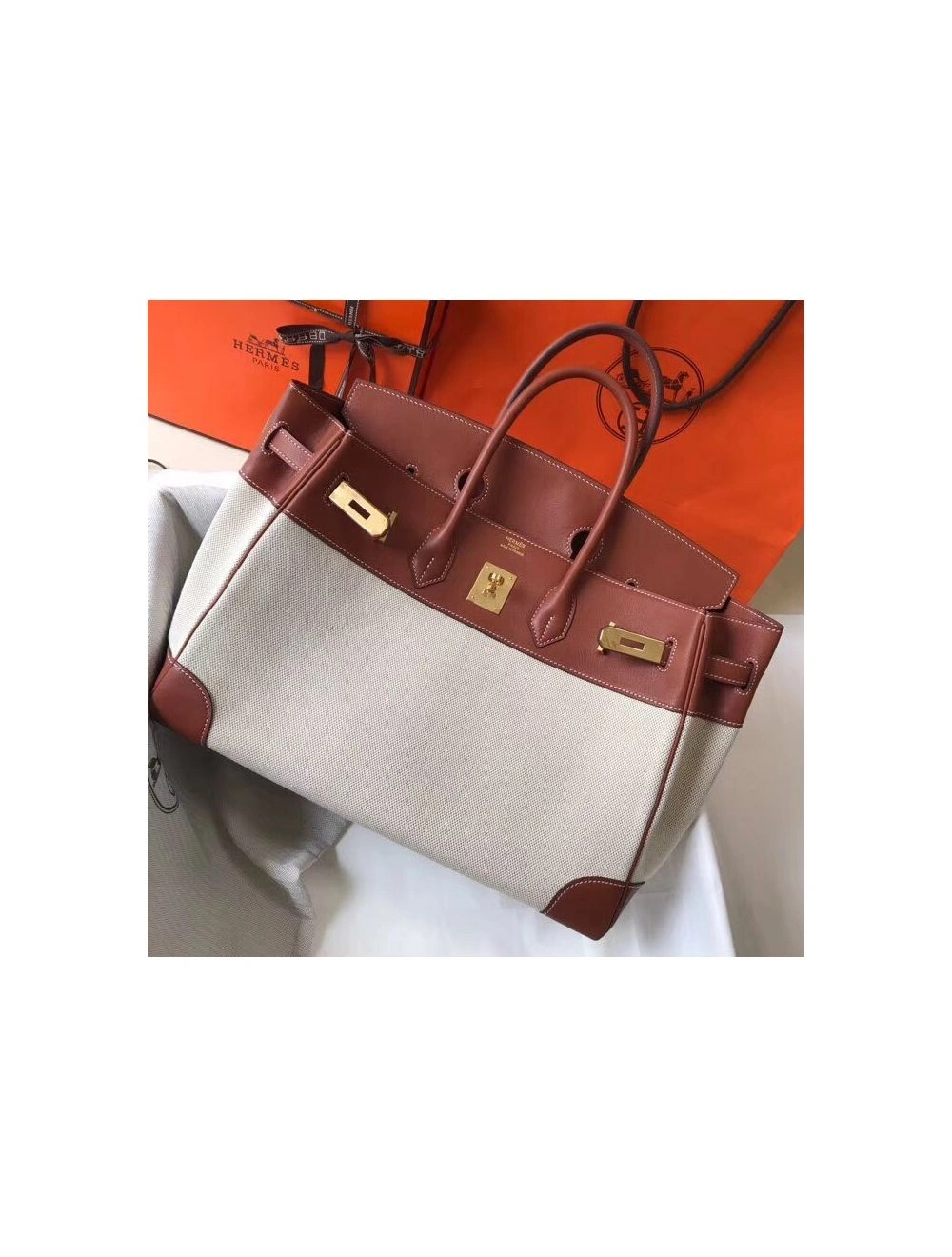 Hermes Birkin 35cm Canvas Bag With Barenia Leather GHW