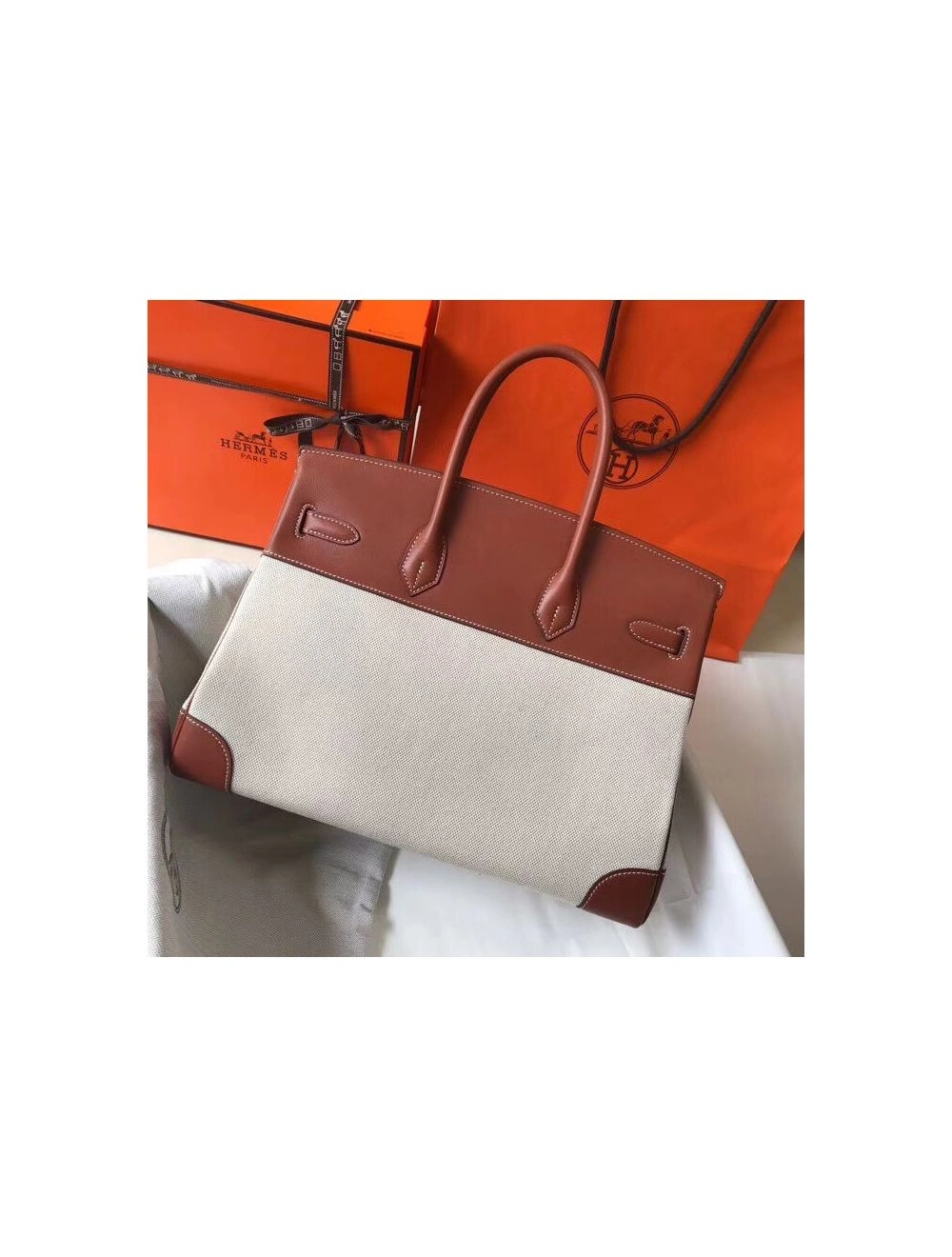 Hermes Birkin 35cm Canvas Bag With Barenia Leather GHW