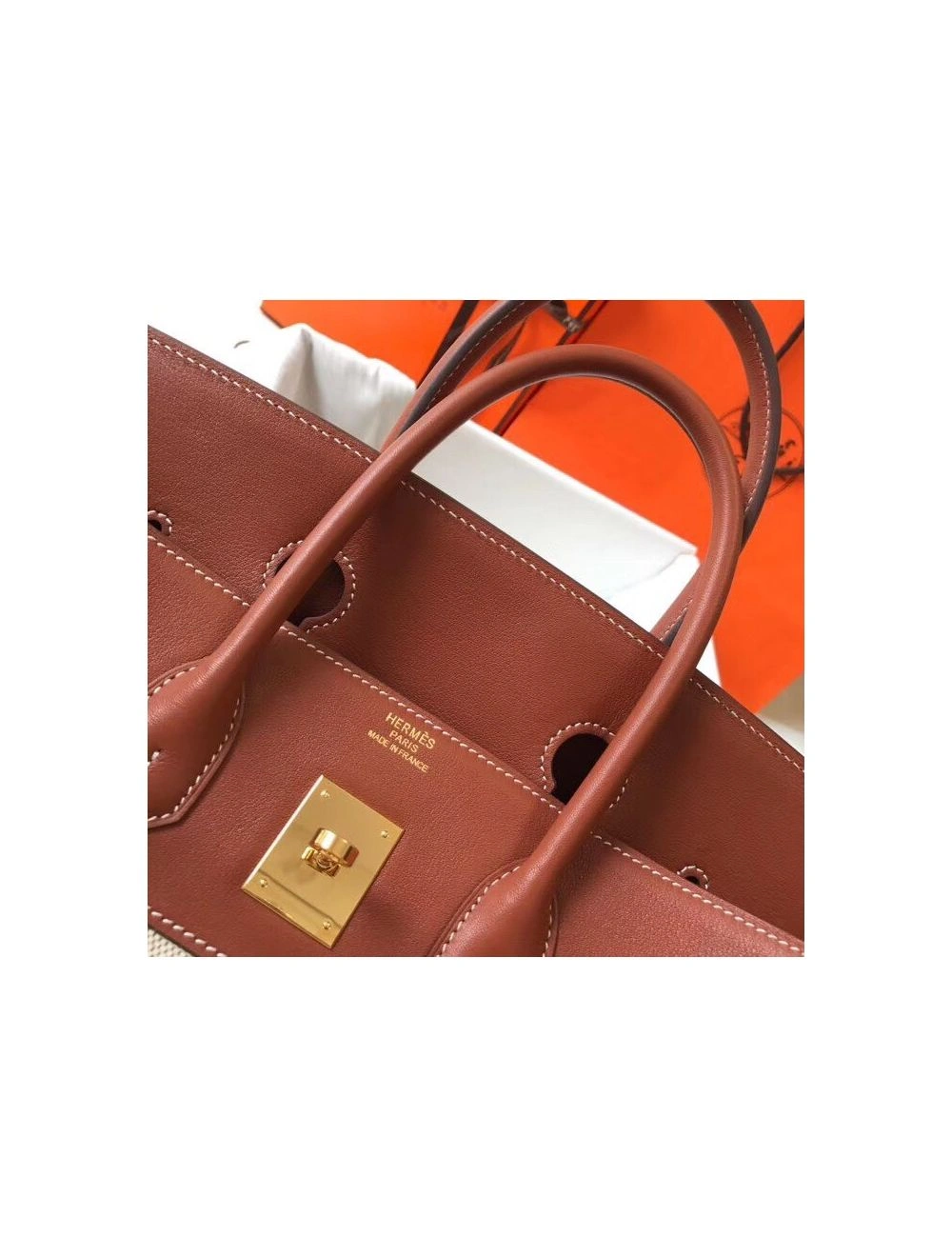 Hermes Birkin 35cm Canvas Bag With Barenia Leather GHW