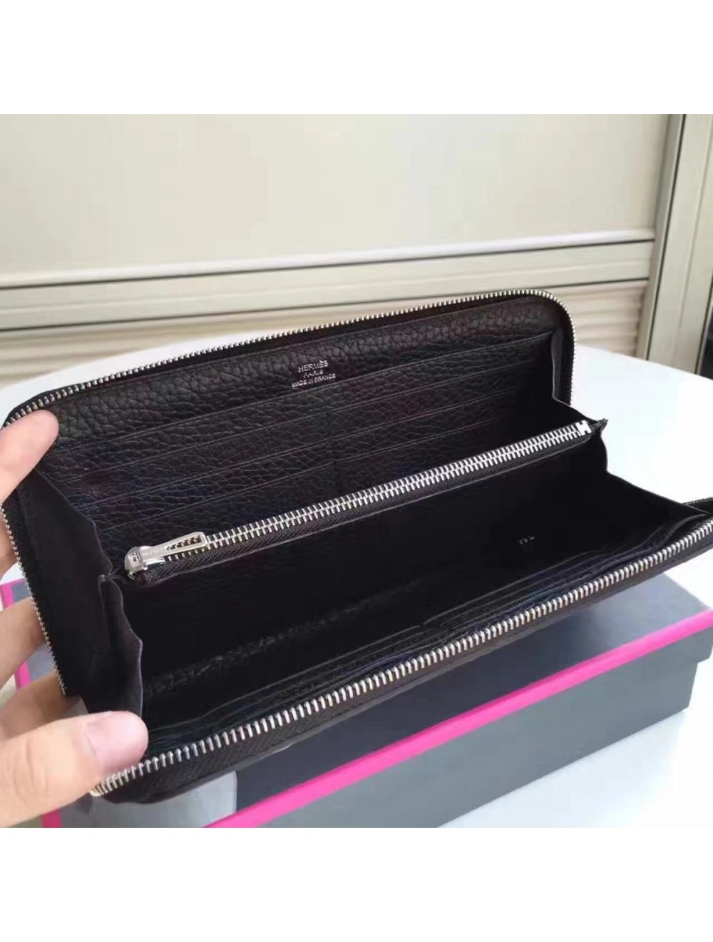 Hermes Black Clemence Azap Zipped Wallet