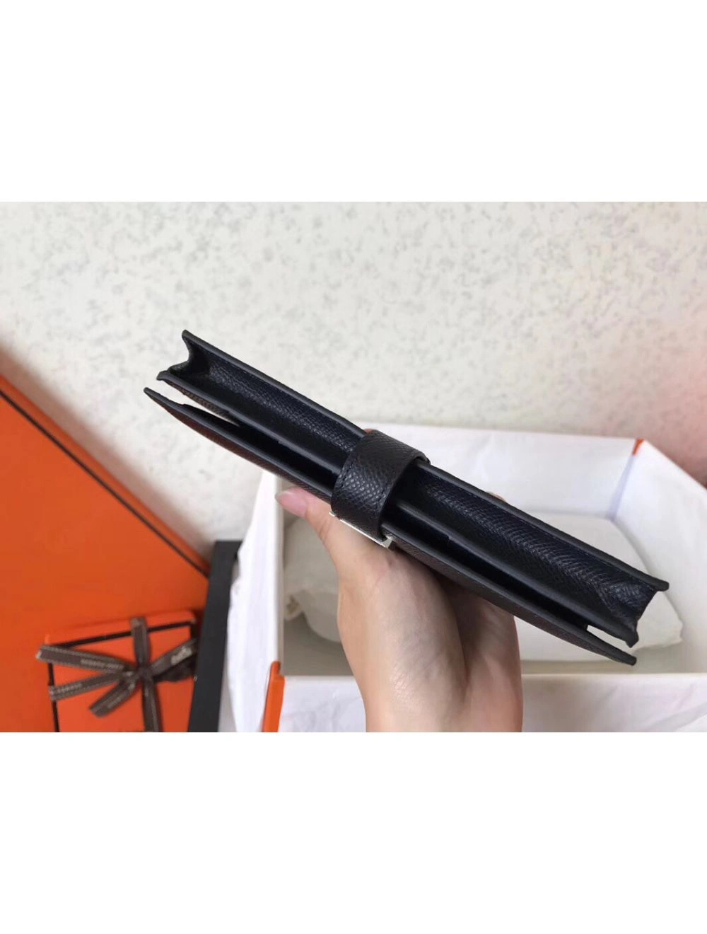 Hermes Black Epsom Bearn Gusset Wallet