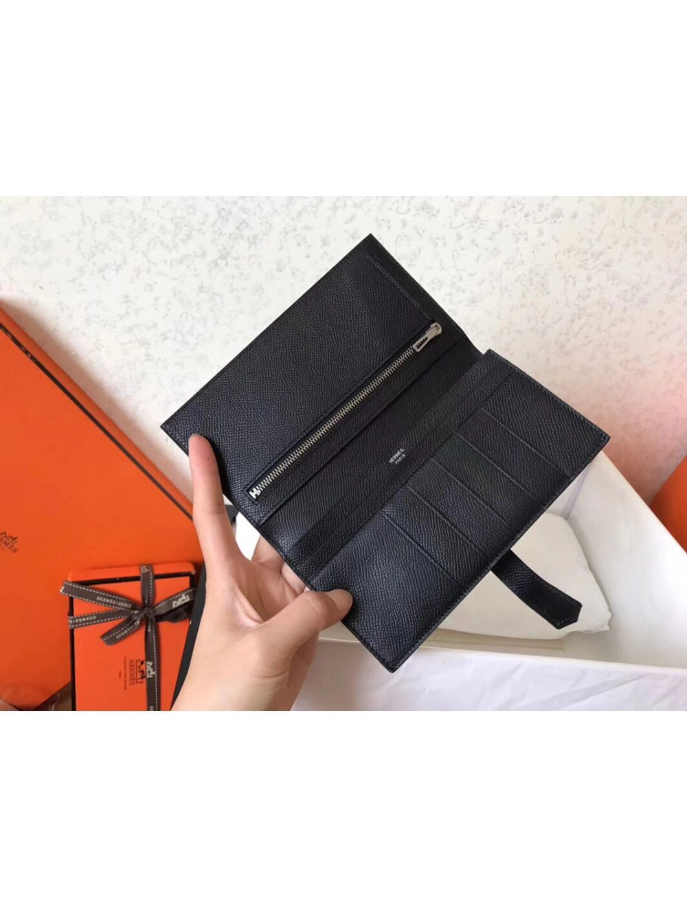 Hermes Black Epsom Bearn Gusset Wallet