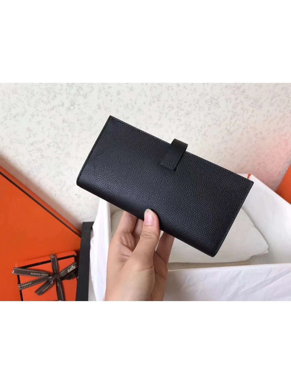 Hermes Black Epsom Bearn Gusset Wallet