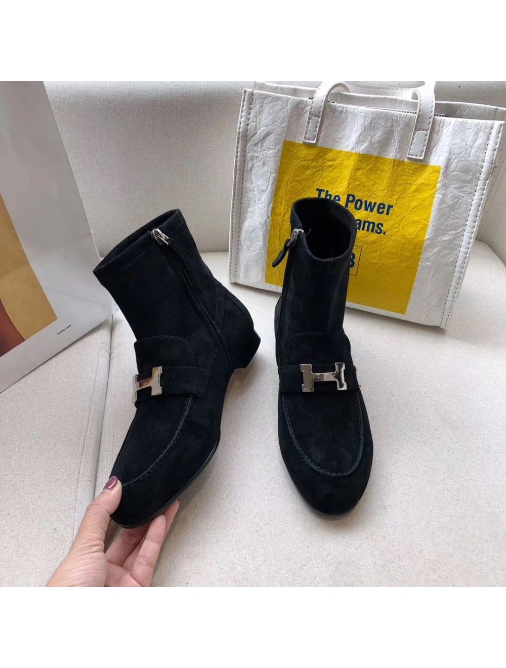 Hermes Black Suede Saint Honore Ankle Boots