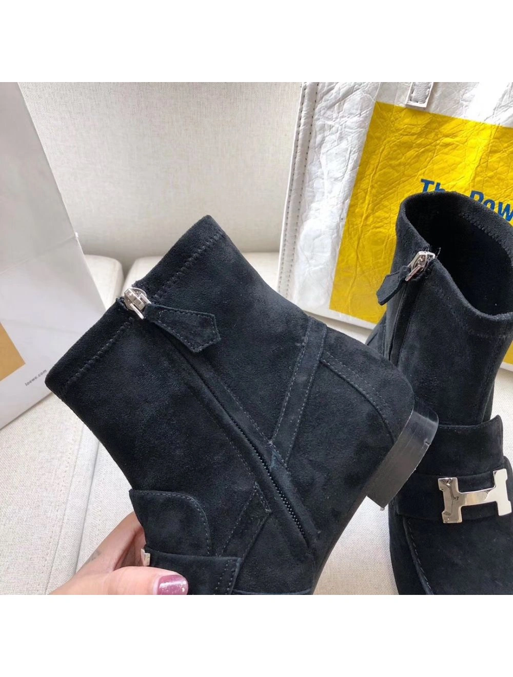 Hermes Black Suede Saint Honore Ankle Boots