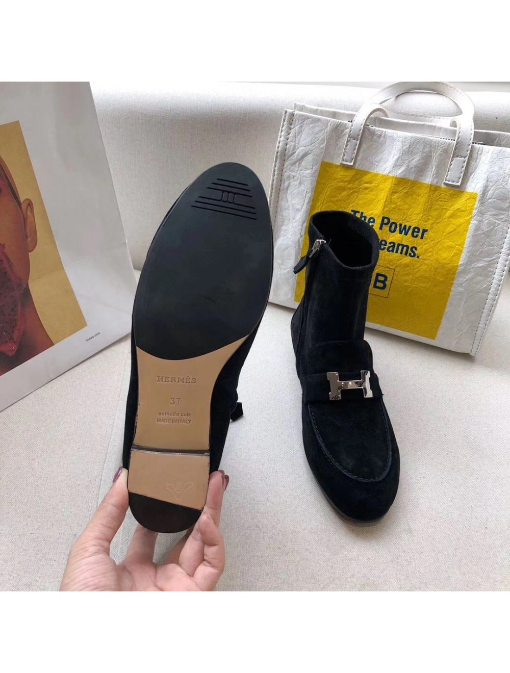 Hermes Black Suede Saint Honore Ankle Boots
