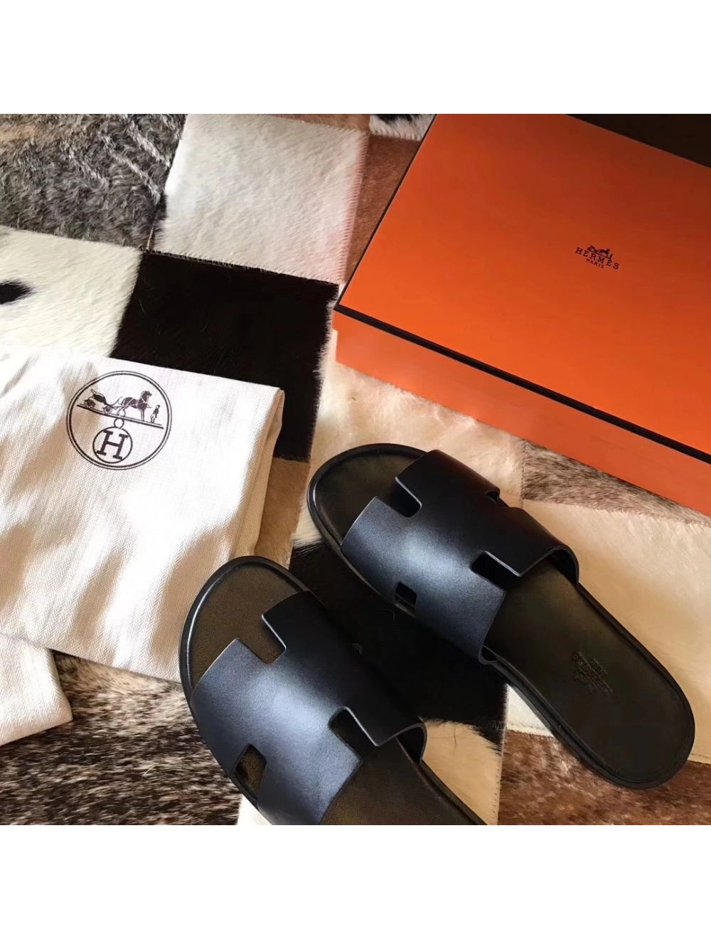 Hermes Black Swift Izmir Sandals