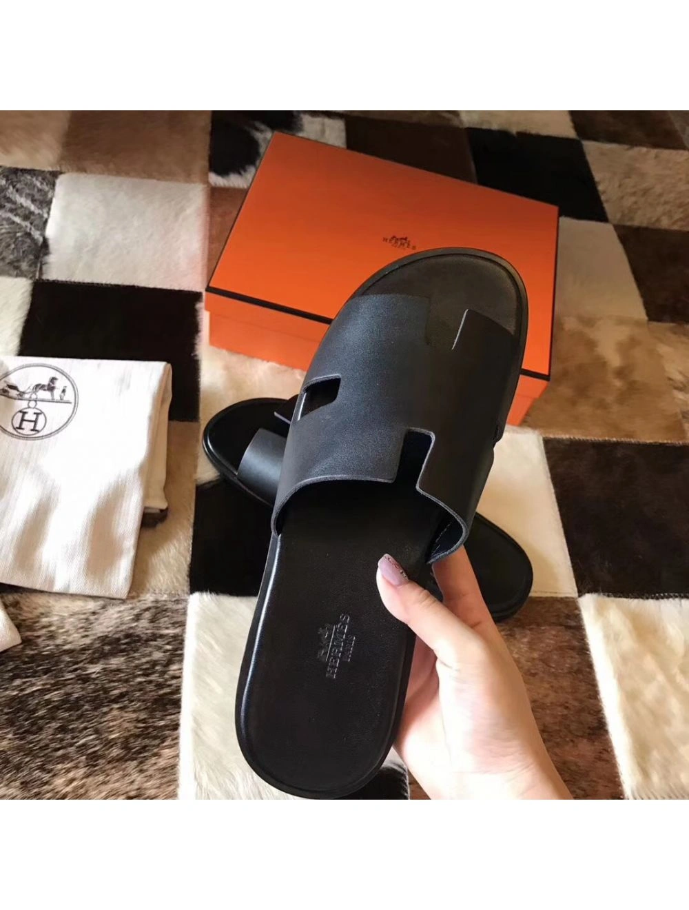 Hermes Black Swift Izmir Sandals