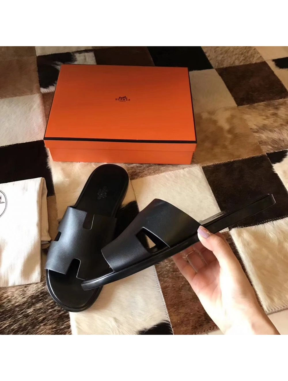Hermes Black Swift Izmir Sandals