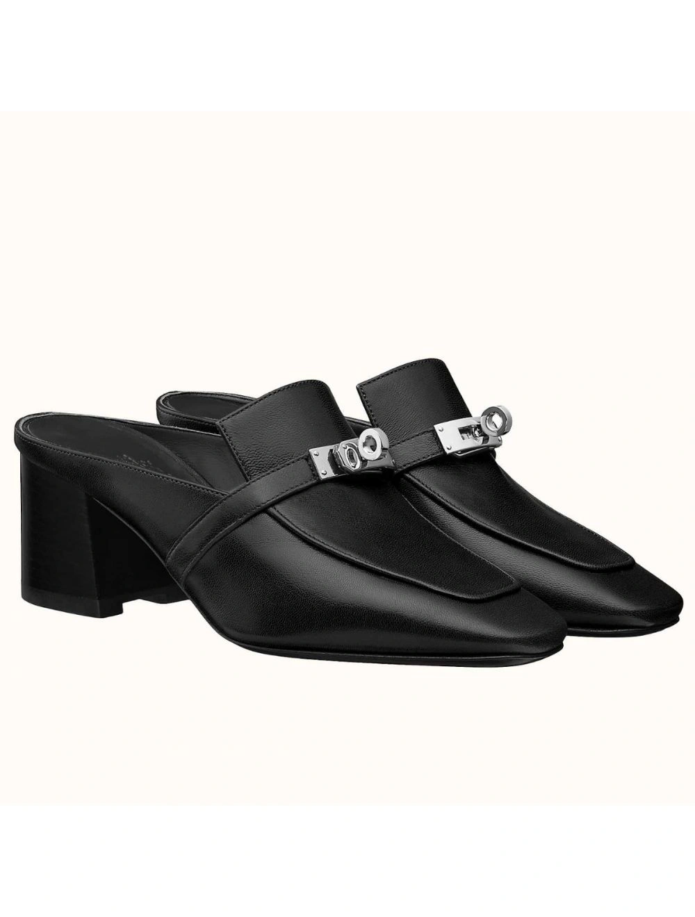 Hermes Blossom Mules 60mm In Black Goatskin