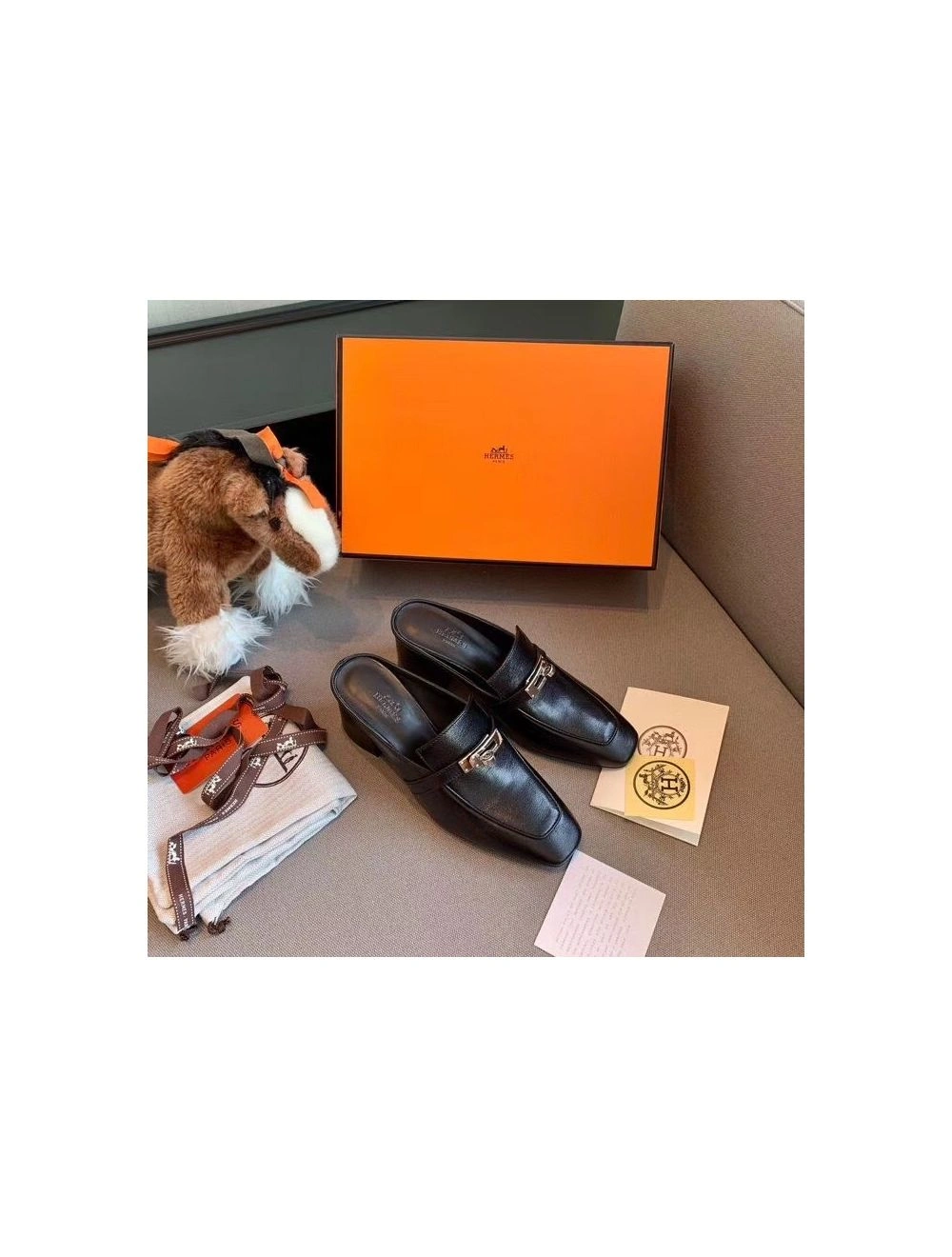 Hermes Blossom Mules 60mm In Black Goatskin