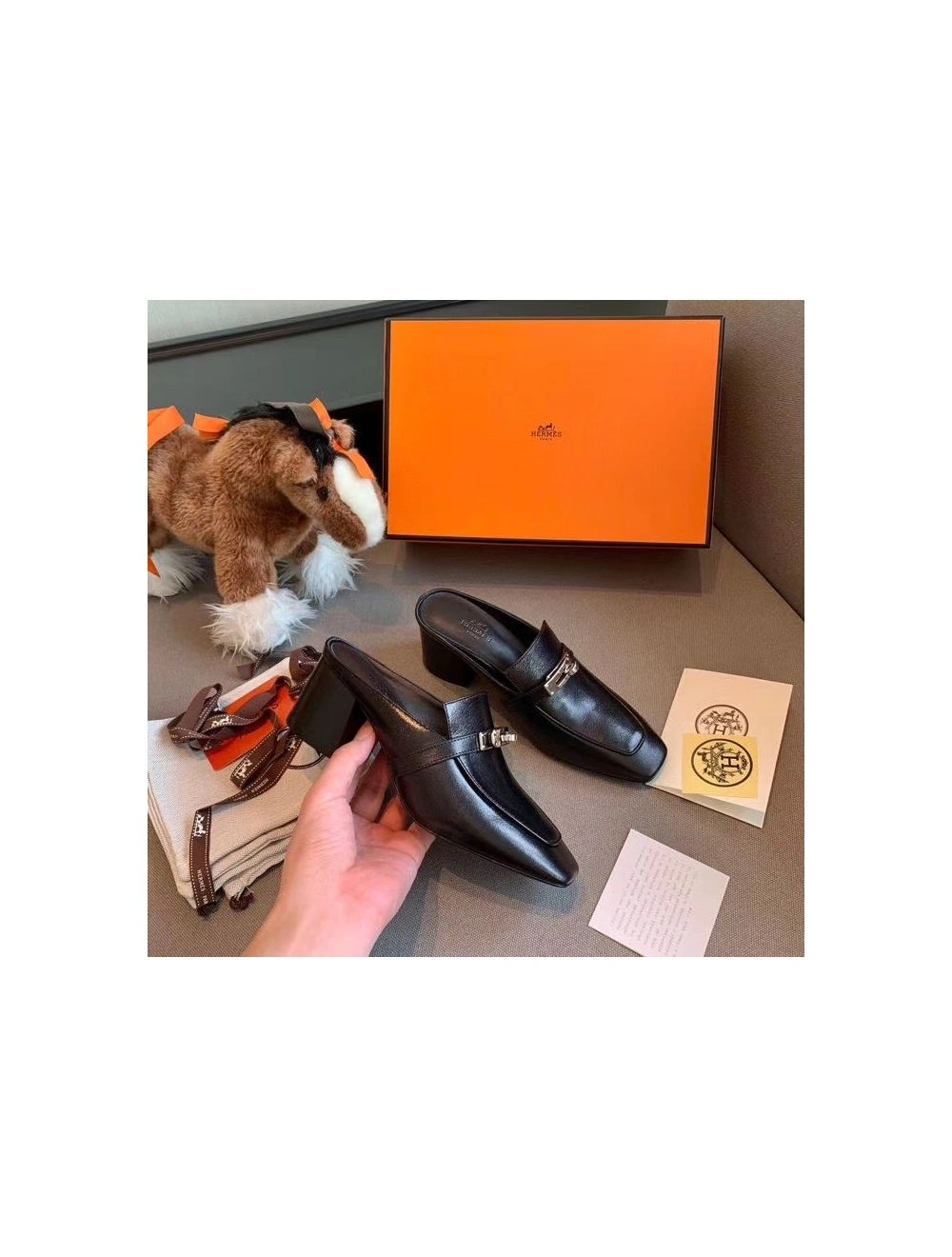 Hermes Blossom Mules 60mm In Black Goatskin