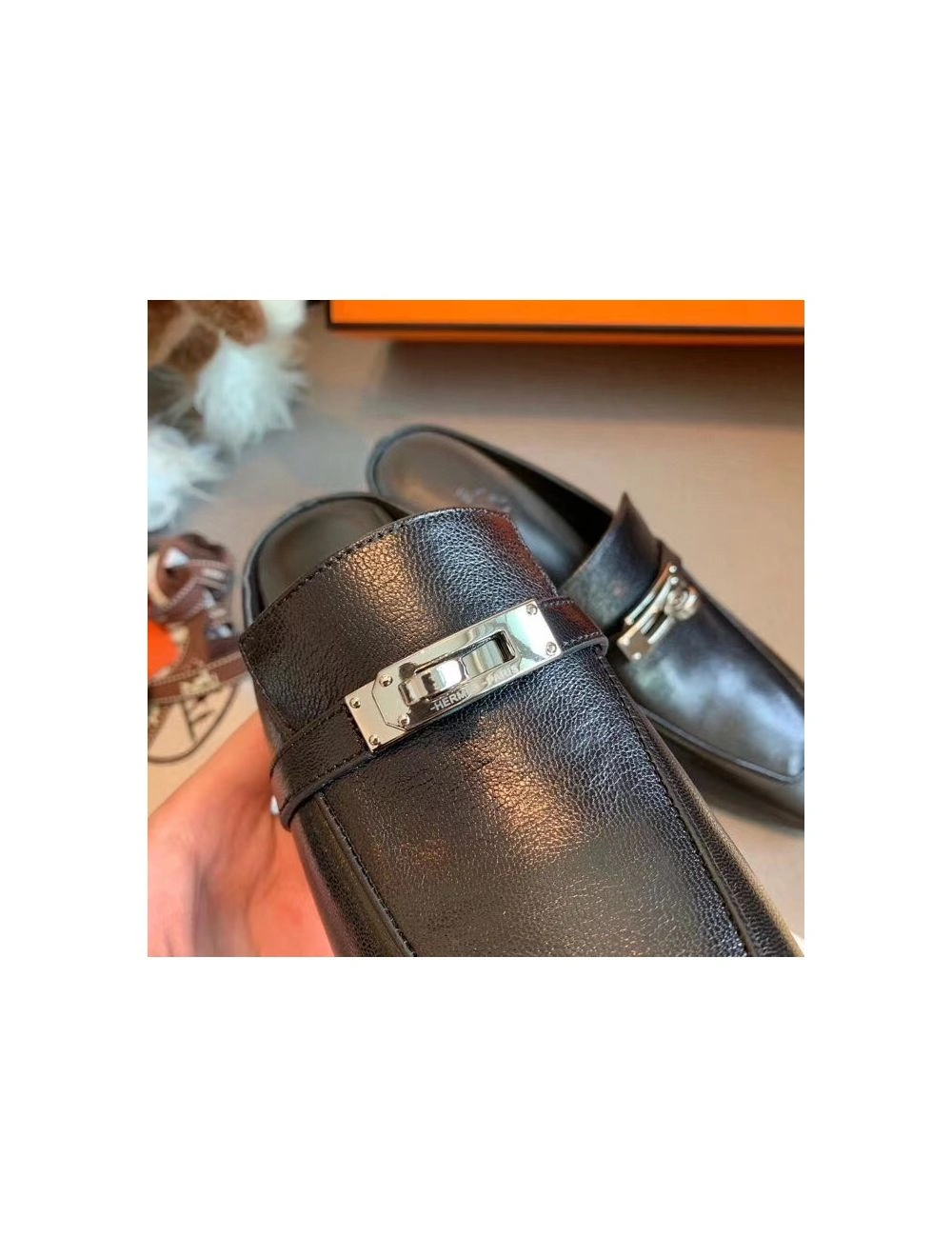 Hermes Blossom Mules 60mm In Black Goatskin