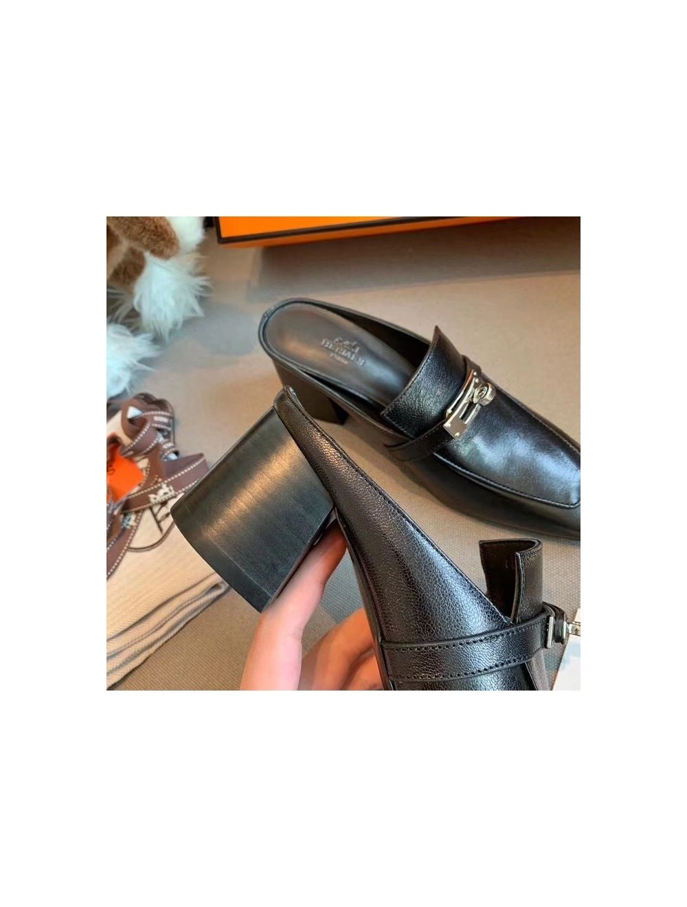 Hermes Blossom Mules 60mm In Black Goatskin