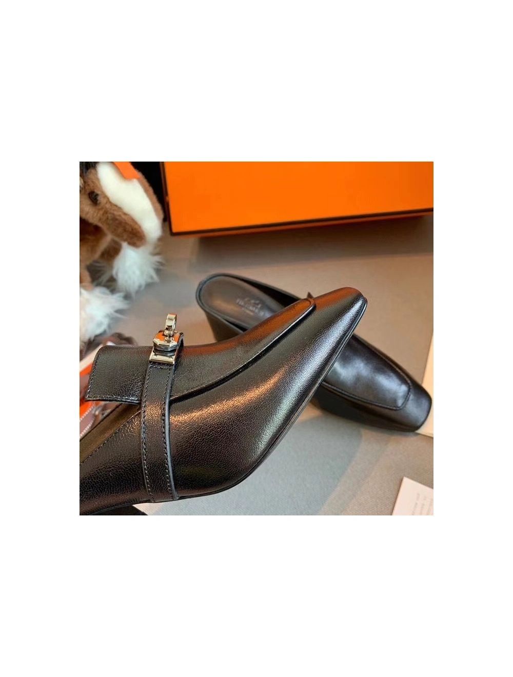 Hermes Blossom Mules 60mm In Black Goatskin