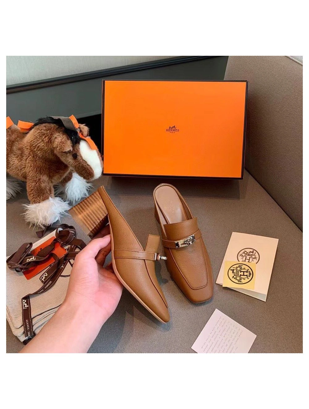 Hermes Blossom Mules 60mm In Brown Goatskin