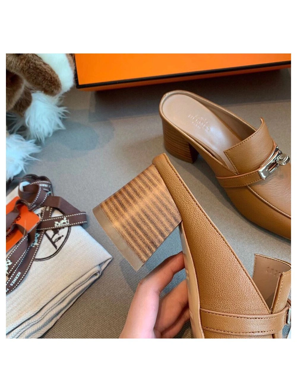 Hermes Blossom Mules 60mm In Brown Goatskin
