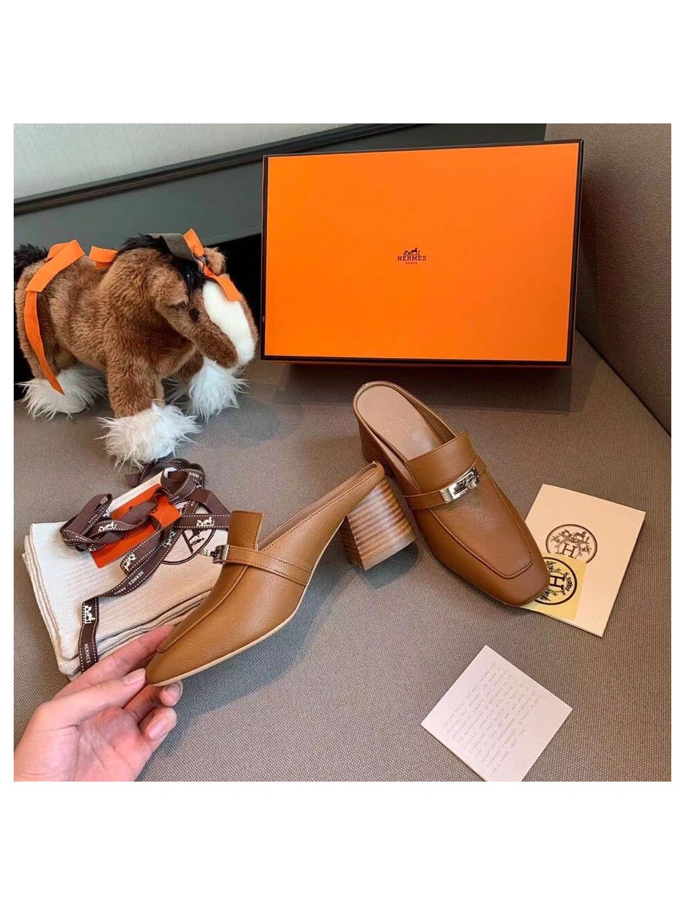 Hermes Blossom Mules 60mm In Brown Goatskin