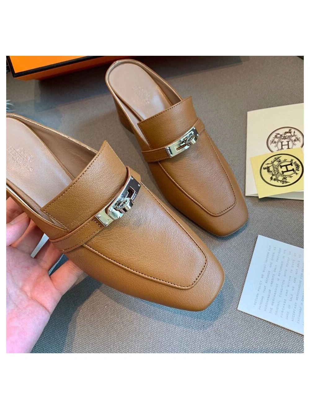 Hermes Blossom Mules 60mm In Brown Goatskin