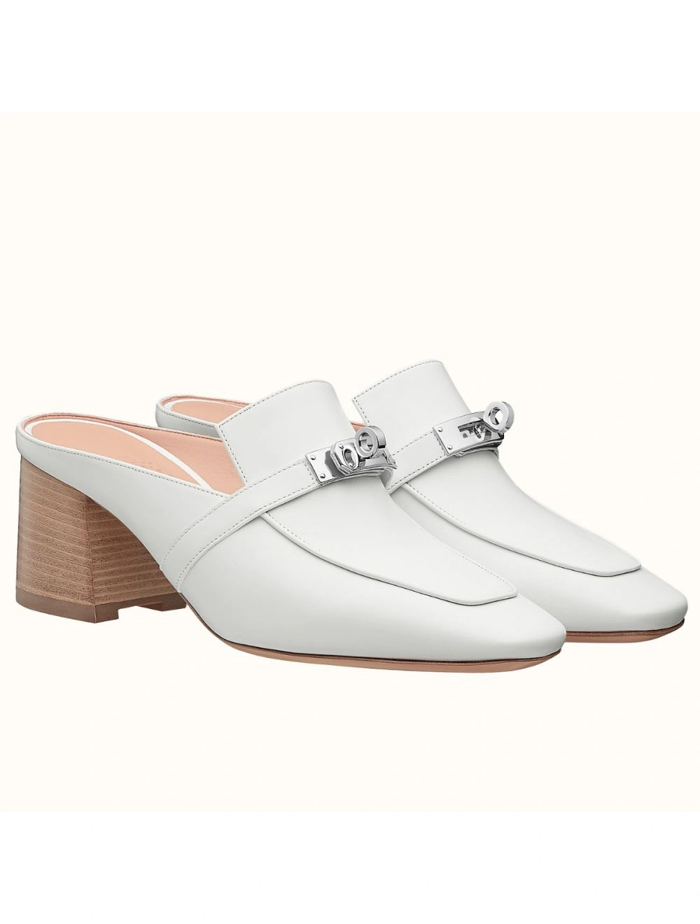 Hermes Blossom Mules 60mm In White Goatskin