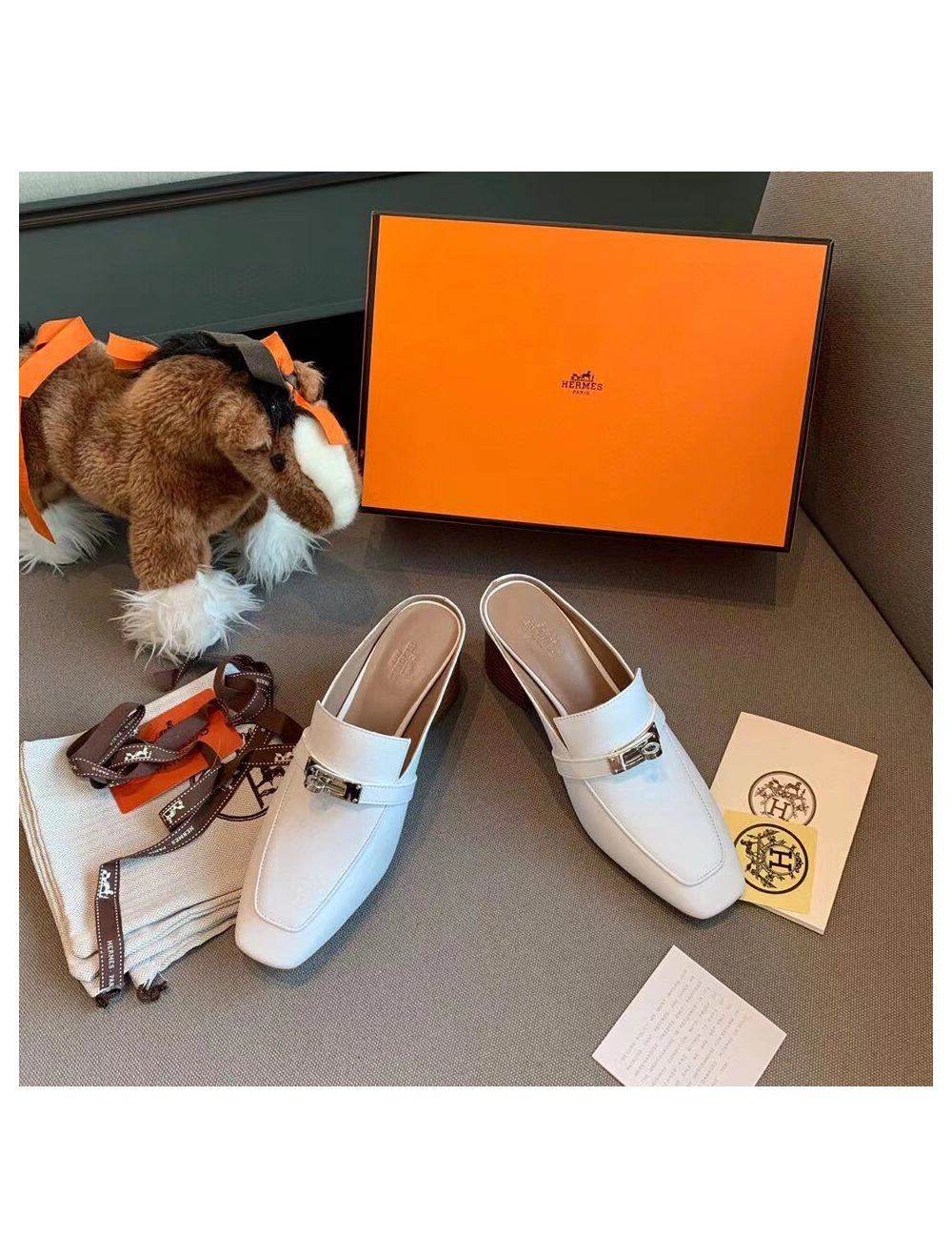 Hermes Blossom Mules 60mm In White Goatskin