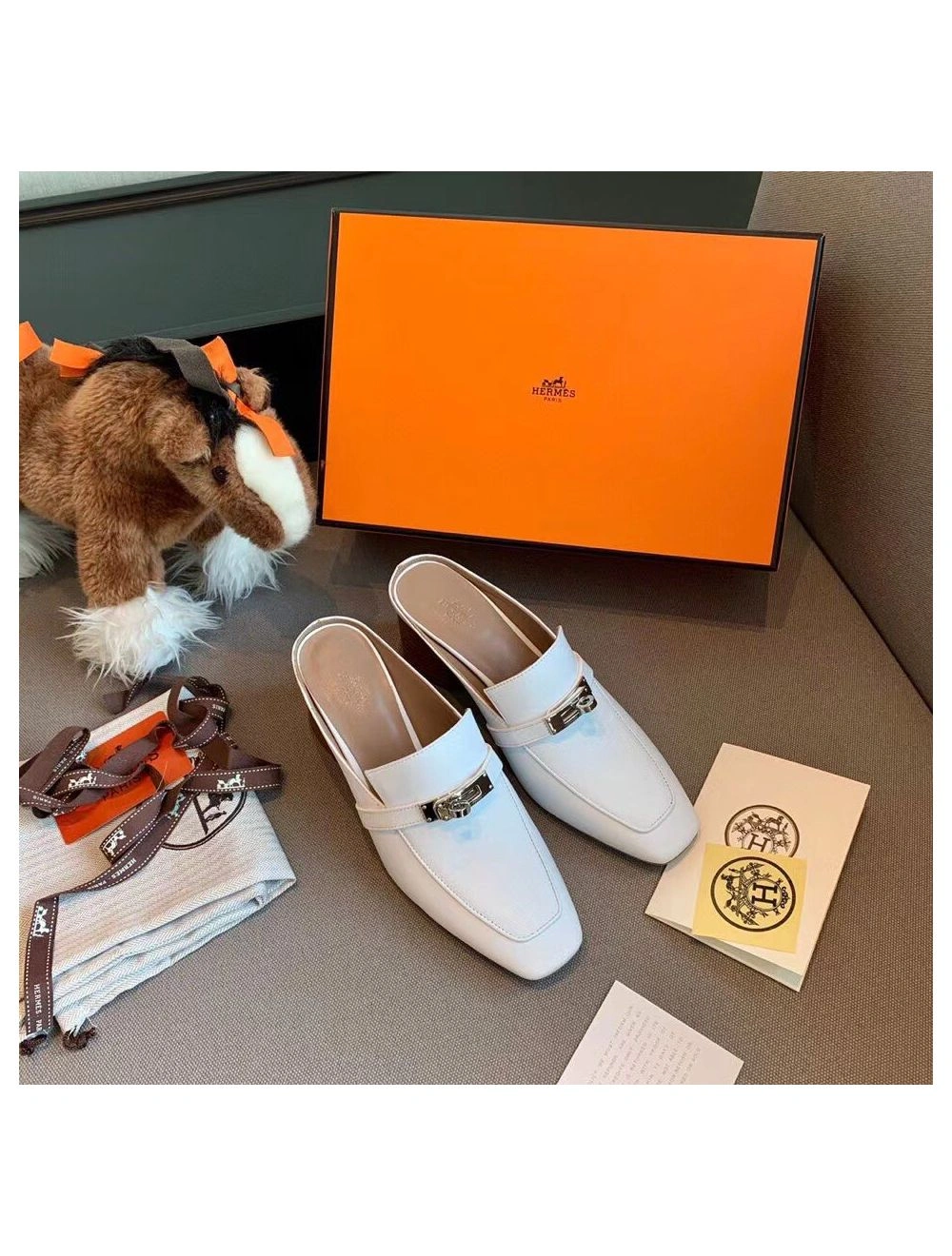 Hermes Blossom Mules 60mm In White Goatskin