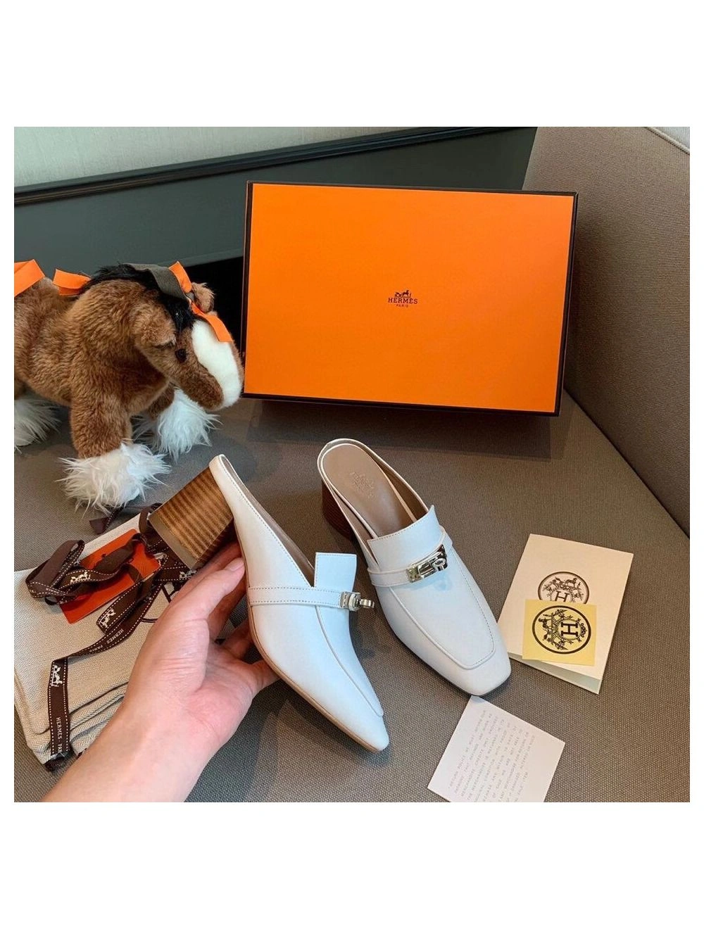 Hermes Blossom Mules 60mm In White Goatskin
