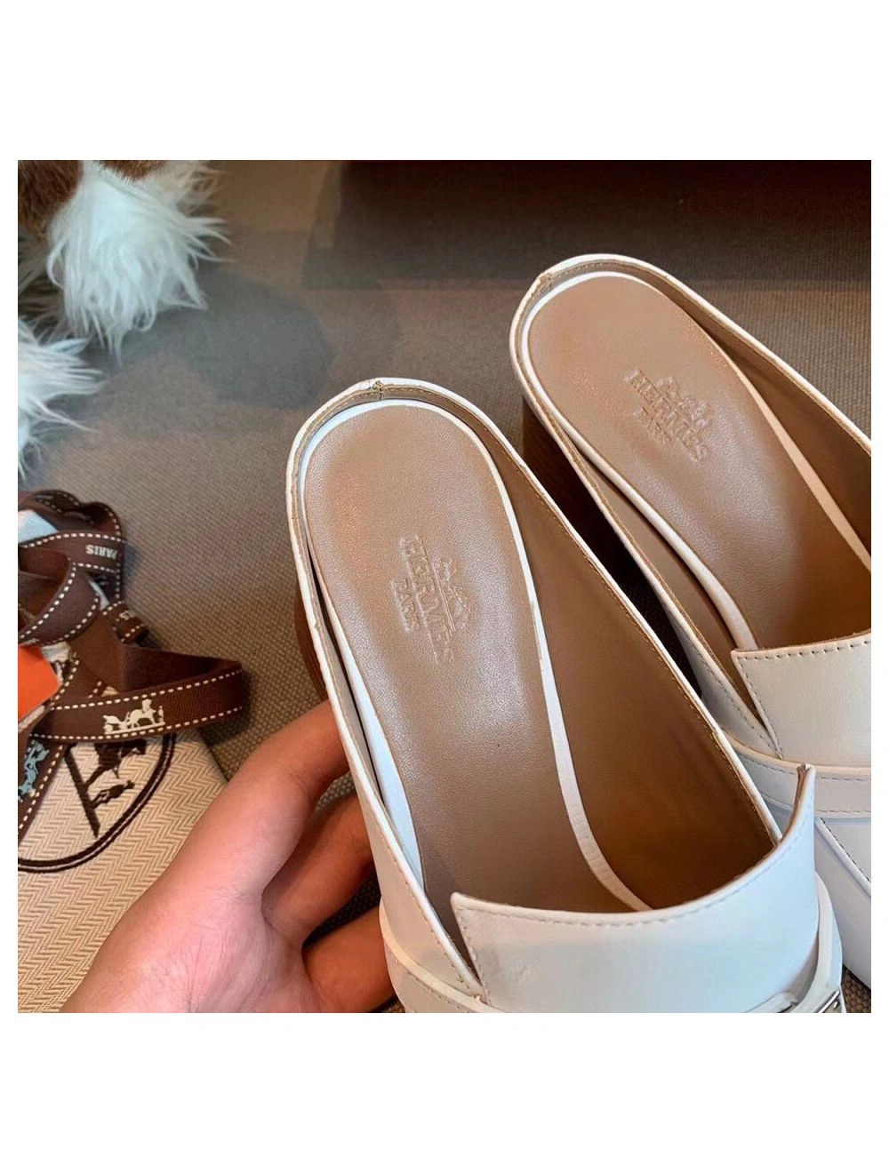 Hermes Blossom Mules 60mm In White Goatskin