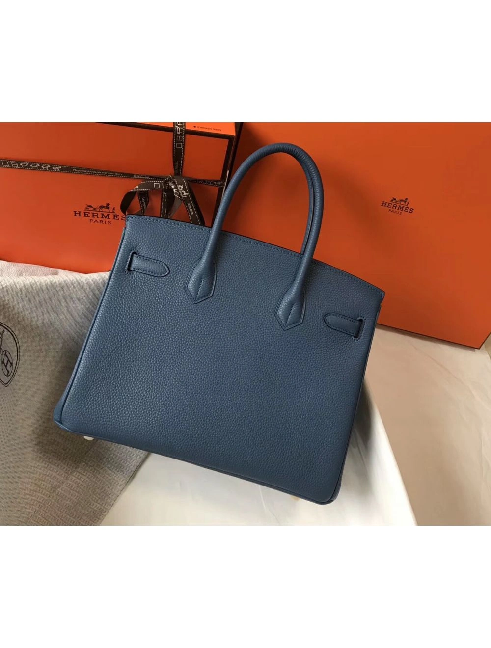 Hermes Blue Agate Clemence Birkin 30cm Bag
