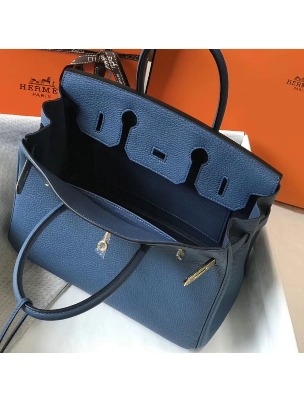 Hermes Blue Agate Clemence Birkin 30cm Bag